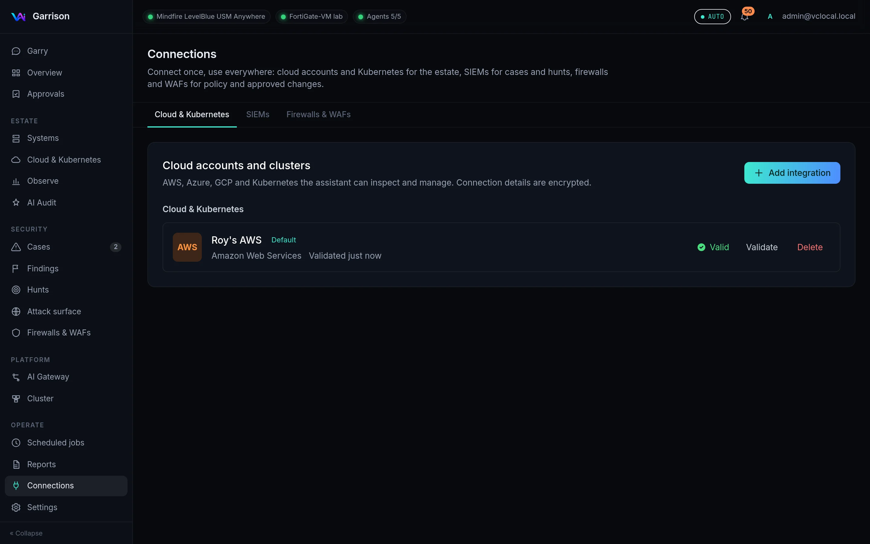 Connections: cloud accounts and clusters